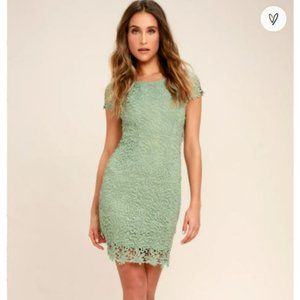 Lulu's Hidden Talent Backless Sage Green Lace Dress